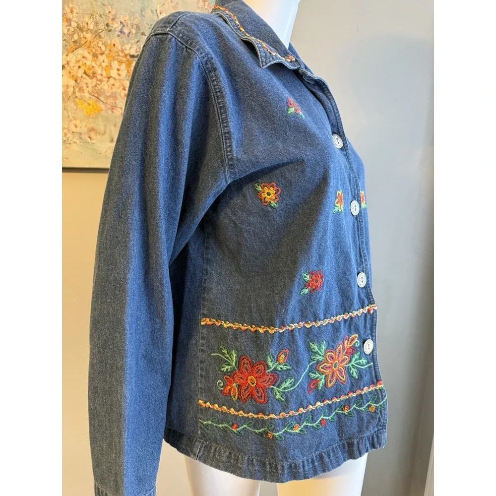 Vintage Bobbie Brooks‎ Denim Floral Embroidered Button Jacket Women's Small 4/6